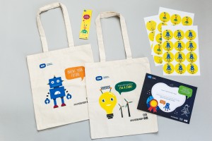 Picture of bags, stickers, bookmarks